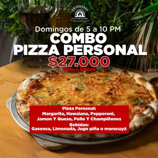 Promoción valida hasta el 3 de Noviembre de 2025.
Porque nos lo PEDISTE.... @lafontanatwb siempre complaciendolos.
Una Pizza Personal con bebida por solo 27 mil pesos.... Para que termines tu semana con algo sencillo.
Abrazos y disfrutala
#cartagenadeíndias #cartagena #pizzaencartagena #bocagrande #restaurantescartagenadeindias #restaurantelafontana