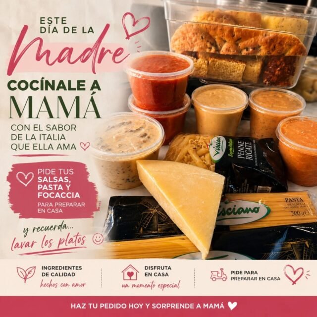 “Este Día de la Madre, cambia las flores por algo que realmente une: una mesa llena de amor, pasta y salsa italiana. ❤️🍝
Cocínale a mamá con el sabor de La Fontana… nosotros ponemos lo más importante.
Pide nuestras salsas artesanales, pasta italiana y focaccia recién horneada para preparar una cena inolvidable en casa.
Y recuerda…
si mamá cocina contigo, tú lavas los platos. 😉✨”
📍Disponible en La Fontana
🍝 Salsas artesanales • Pasta italiana • Focaccia
🛵 Pide para preparar en casa
Hashtags: #DiaDeLaMadre #LaFontanaCartagena #CocínaleAMamá #ItalianoConAmor #CartagenaFood PastaLovers MomentoLaFontana MamáMereceLoMejor HechoConAmor
